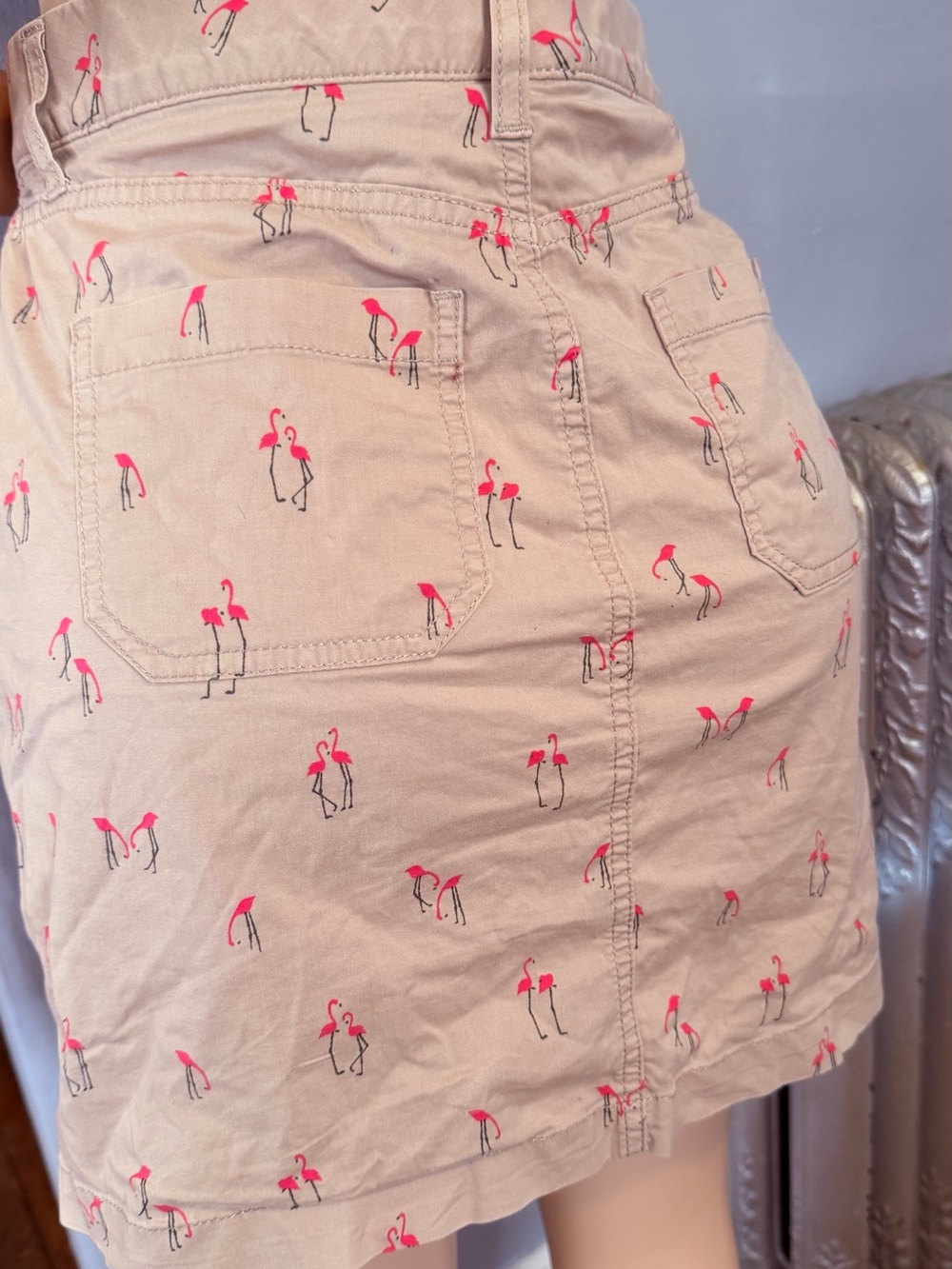 croft & barrow Beige Mini Skirt with Pink Flamingo Print women skirt